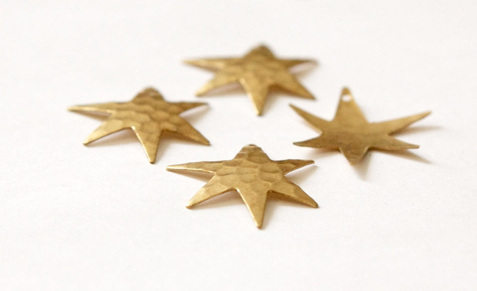 1 Hole Hammered Raw Brass Star Pendant Drops (4) mtl411A