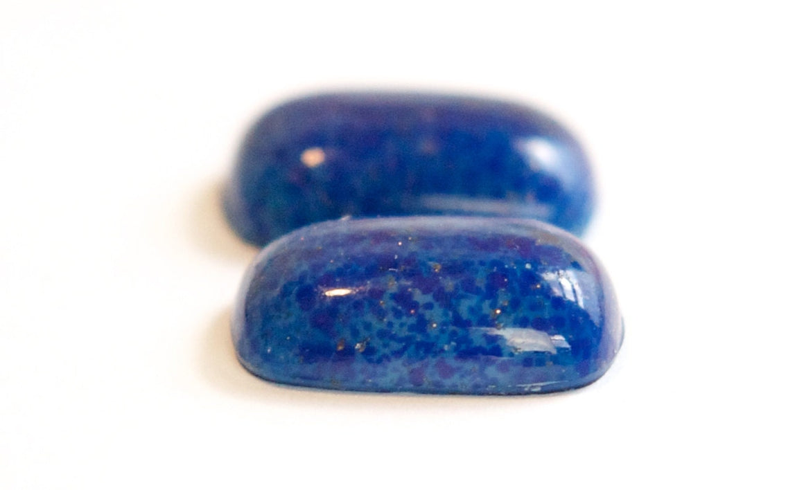 Vintage Lapis Blue Glass Rectangle Cabochons 21 X 15mm (2) cab849A