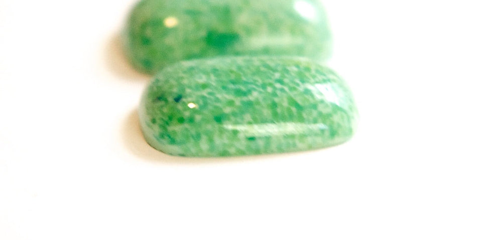 Vintage Green Marbled Glass Rectangle Cabochons 21 X 15mm (2) cab849B