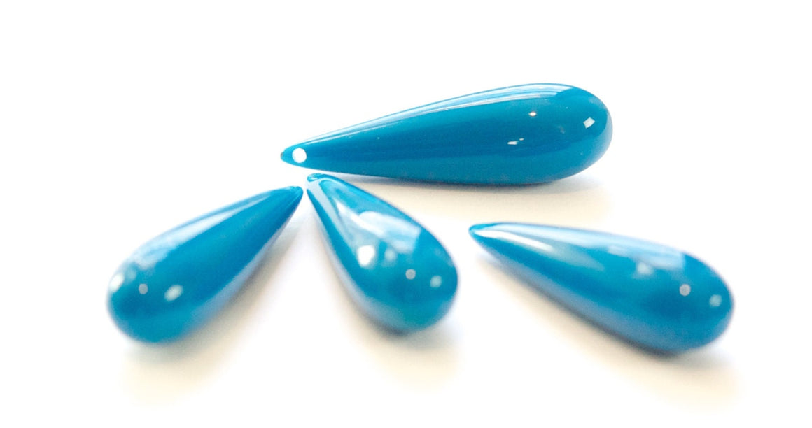 Vintage Acrylic Teardrop Beads Pendants Opaque Medium Blue 40x10mm (4) bds090J