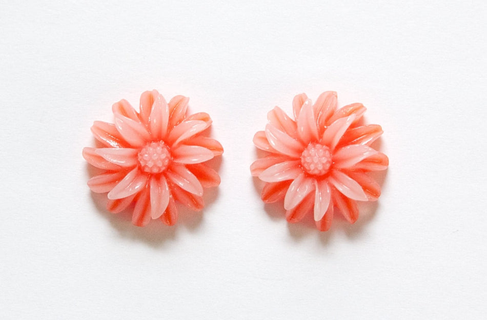 Red White Double Layered Acrylic Flower Cabochon 19mm (4) cab850A