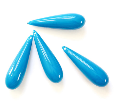Vintage Acrylic Teardrop Beads Pendants Opaque Medium Blue 40x10mm (4) bds090J