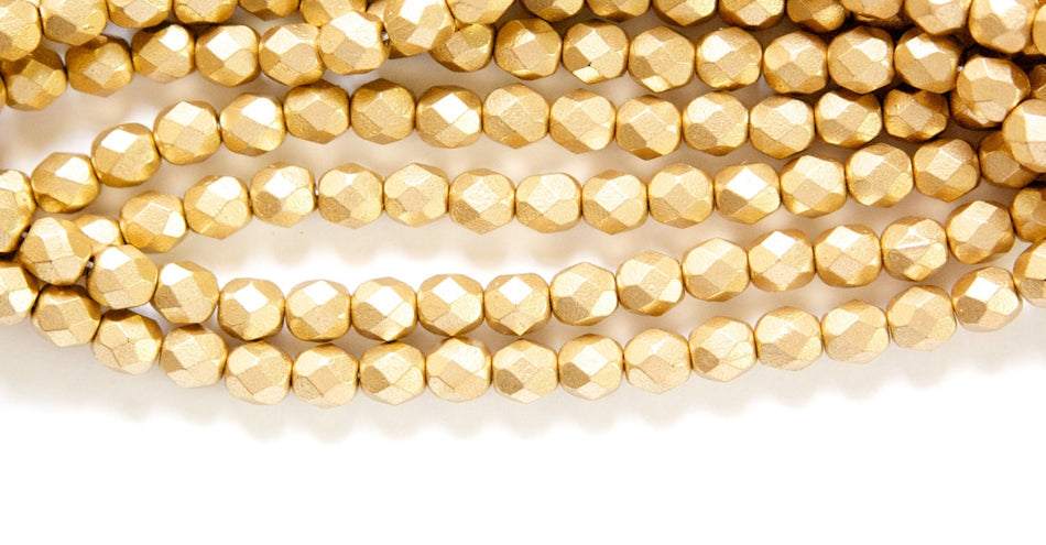 6mm Matte Gold Czech Firepolish Faceted Glass Beads (25)