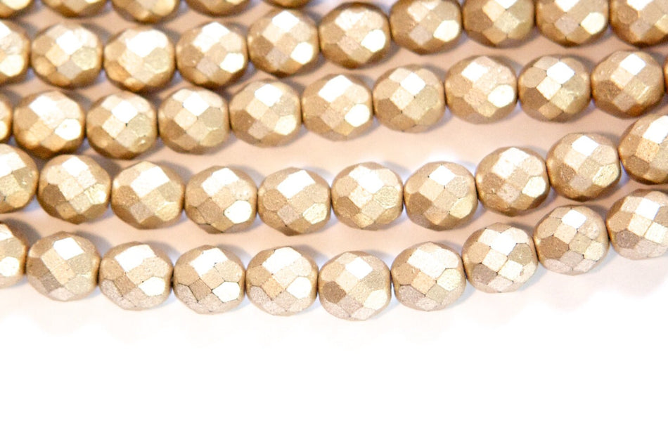8mm Opaque Matte Gold Czech Firepolish Faceted Glass Beads (25)