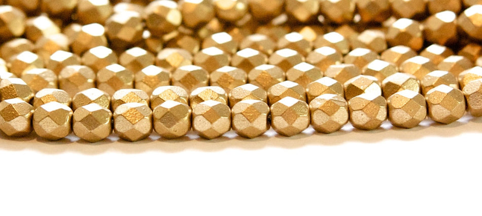6mm Matte Gold Czech Firepolish Faceted Glass Beads (25)