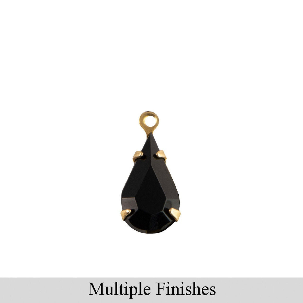 13x8mm Black Faceted Glass Teardrop Stone in 1 Loop Setting