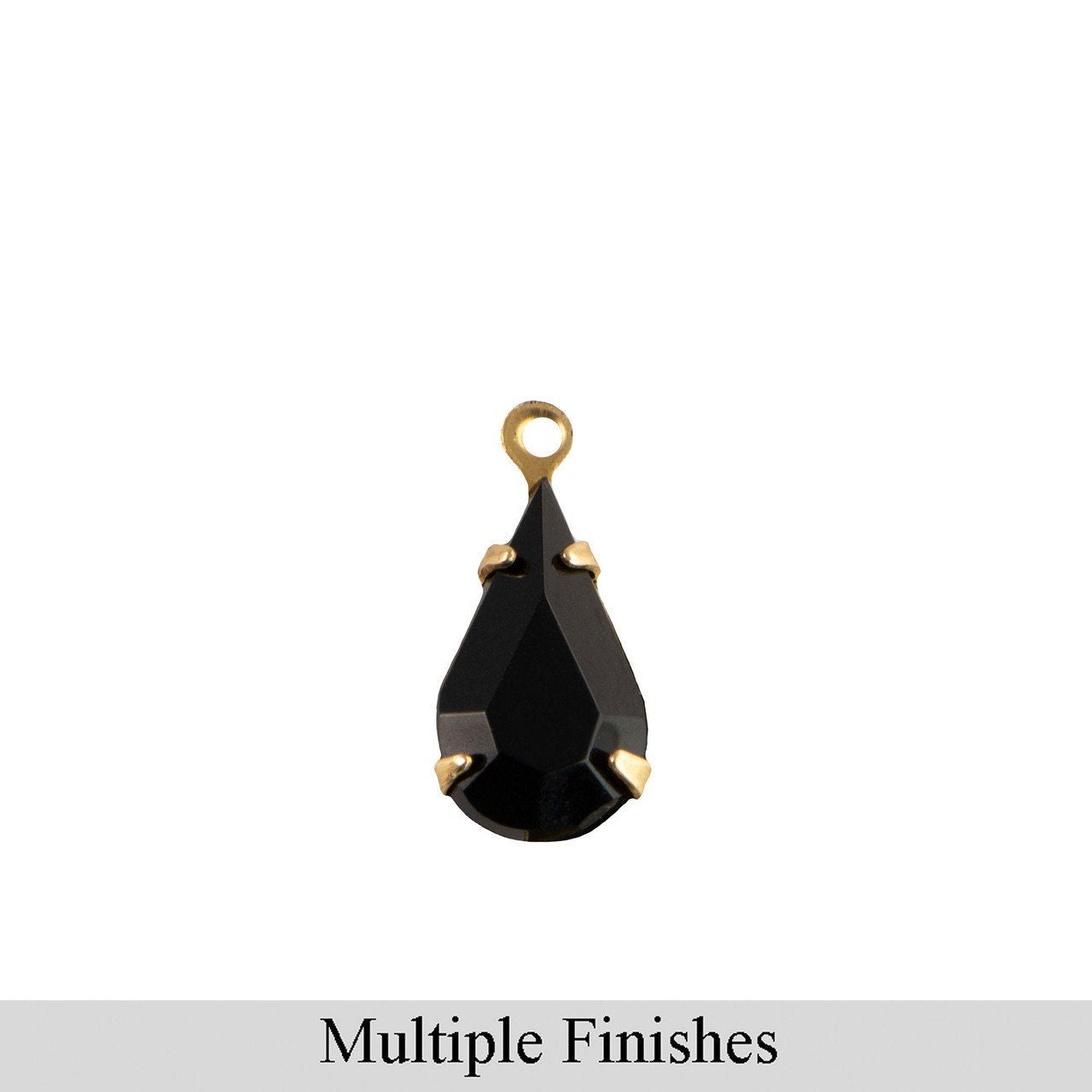 13x8mm Black Faceted Glass Teardrop Stone in 1 Loop Setting