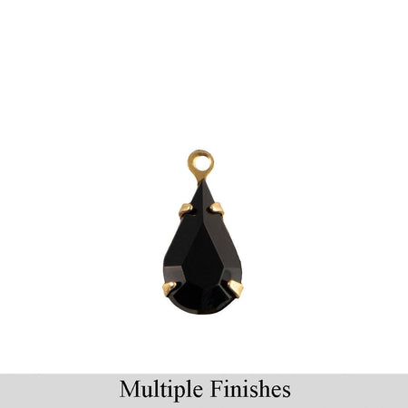 13x8mm Black Faceted Glass Teardrop Stone in 1 Loop Setting
