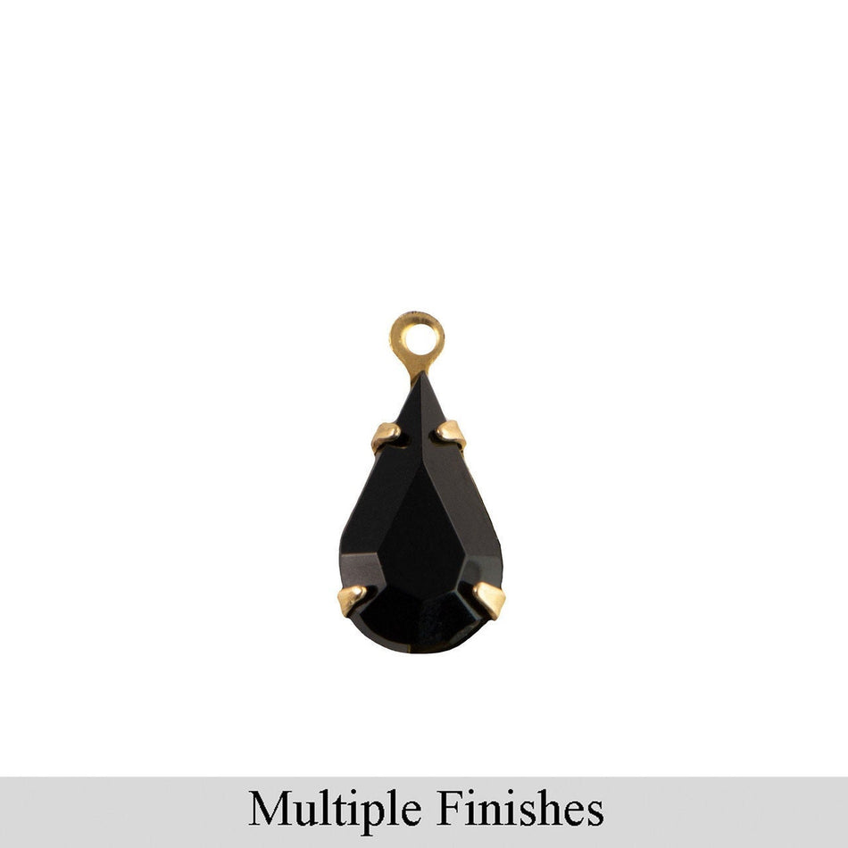 13x8mm Black Faceted Glass Teardrop Stone in 1 Loop Setting