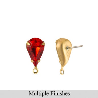 13x8mm Hyacinth Orange Faceted Glass Teardrop Stone in 1 Loop Setting with Post
