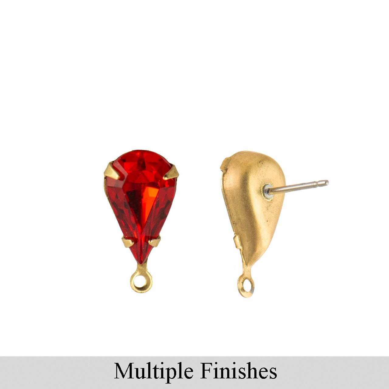 13x8mm Hyacinth Orange Faceted Glass Teardrop Stone in 1 Loop Setting with Post