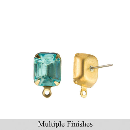 10x8mm Aquamarine Faceted Glass Octagon Stone in 1 Loop Setting with Post
