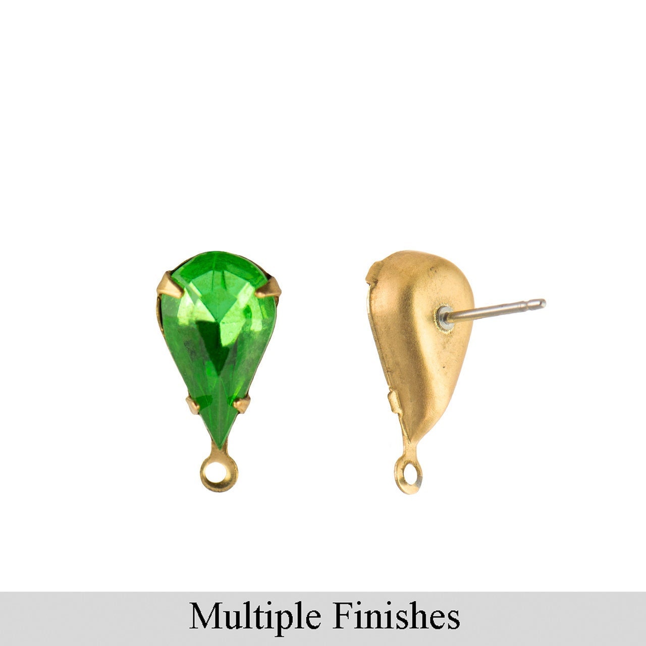13x8mm Peridot Faceted Glass Teardrop Stone in 1 Loop Setting with Post