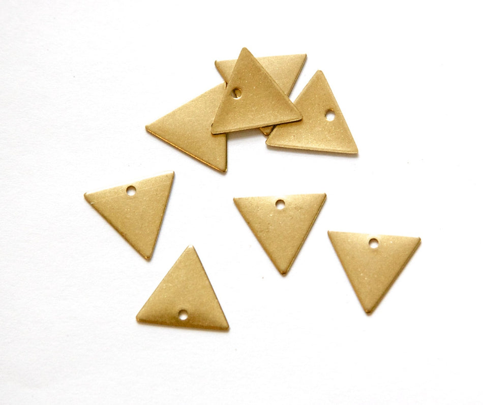 1 Hole On the Flat Side Raw Brass Triangle Charms Drops 13mm (10) mtl147L