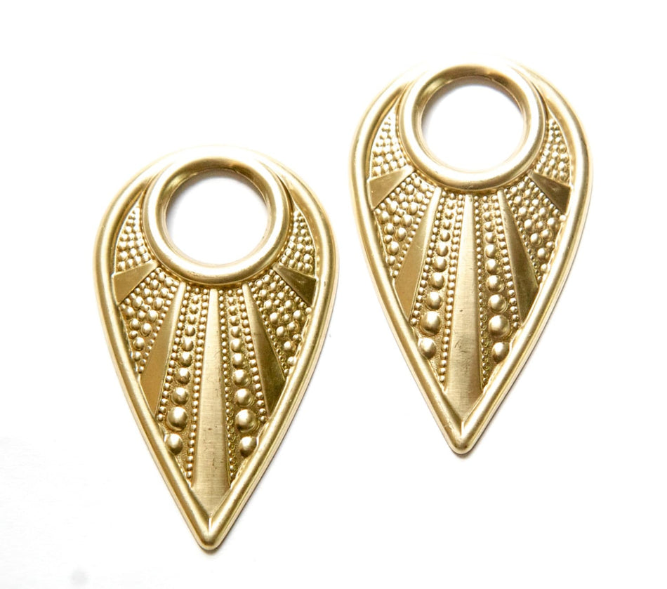 Raw Brass Open Loop Beaded Look Teardrop Hoop Pendant (2) mtl417A