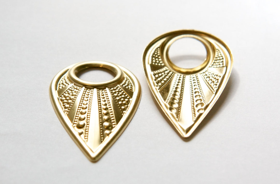 Raw Brass Open Loop Beaded Look Teardrop Hoop Pendant (2) mtl417A