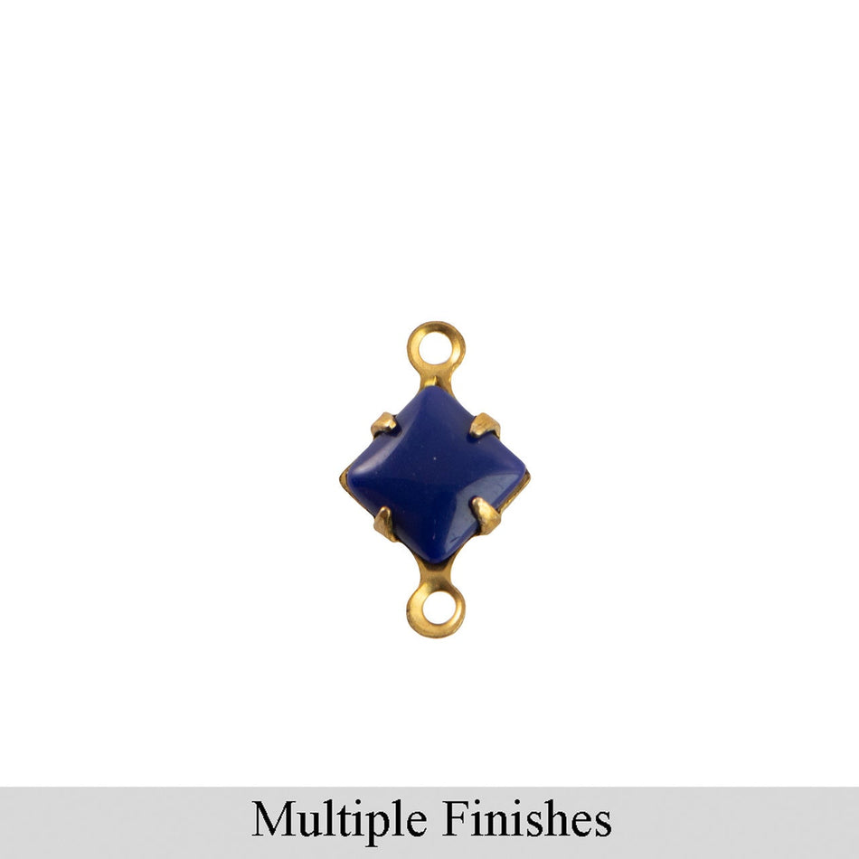 6mm Navy Glass Square Stone in 2 Loop Setting