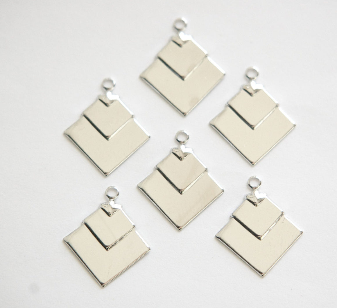 1 Loop Silver Plated Deco Layered Square Connector Pendants (6) mtl407C