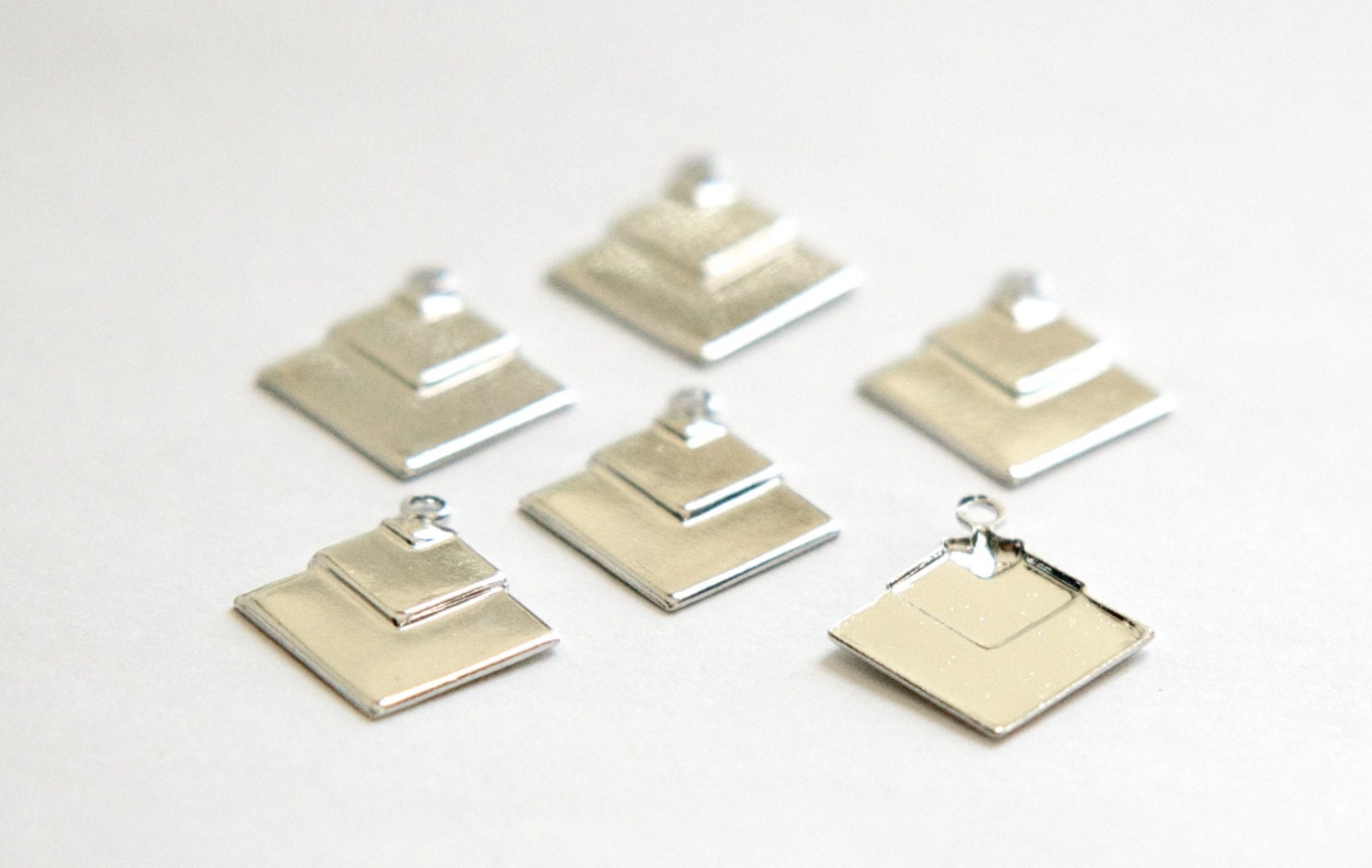 1 Loop Silver Plated Deco Layered Square Connector Pendants (6) mtl407C