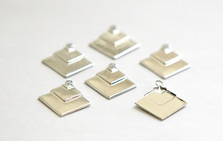 1 Loop Silver Plated Deco Layered Square Connector Pendants (6) mtl407C