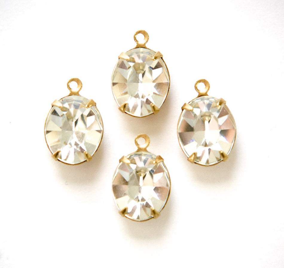 Crystal Clear Faceted Oval Stones 1 Loop Brass Setting 12mm x 10mm (4) ovl011H