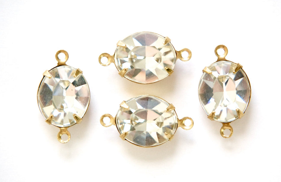 Crystal Clear Faceted Oval Stones 2 Loop Brass Setting 12mm x 10mm (4) ovl011H2