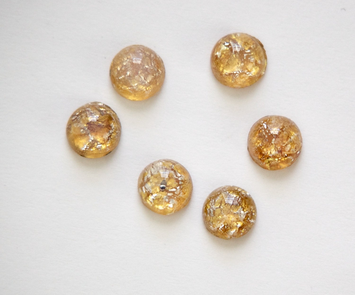 Vintage Golden Topaz Opal Glass Cabochons Japan 7mm (4) cab3003D