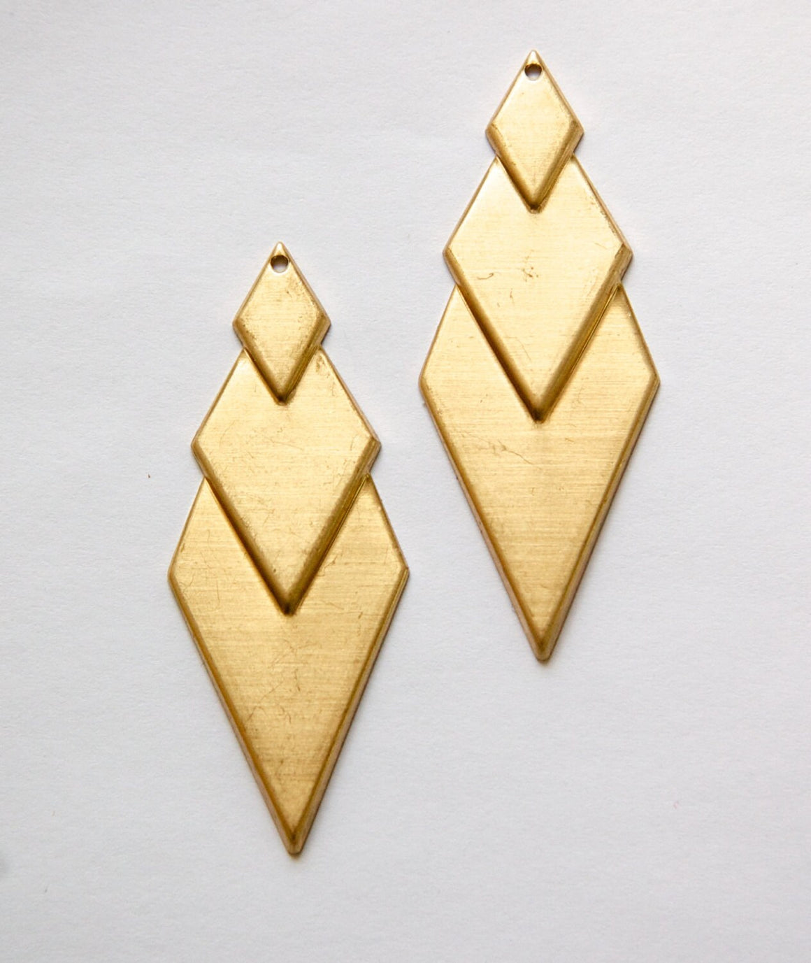 Raw Brass Layered Look Diamond Pendants (4) mtl419A