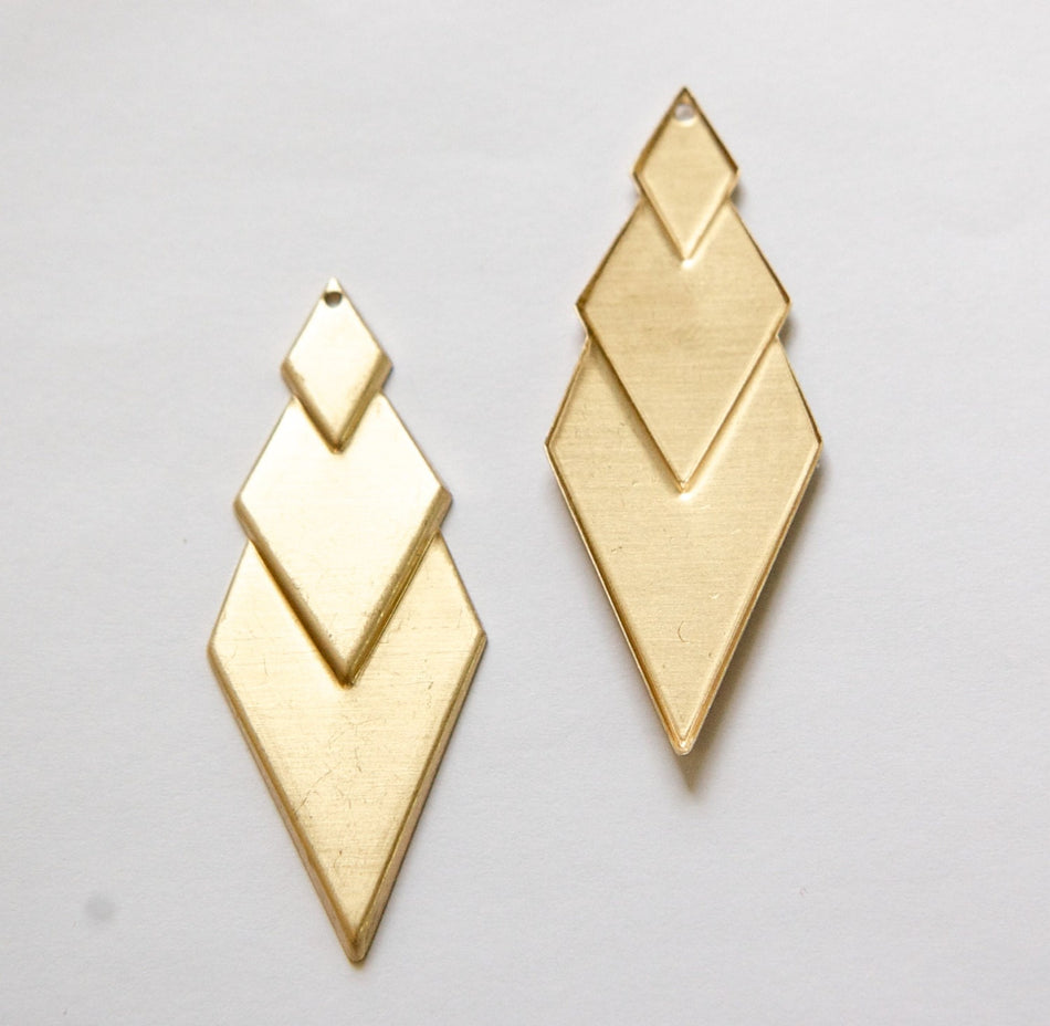 Raw Brass Layered Look Diamond Pendants (4) mtl419A