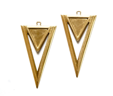 Raw Brass Open Double Triangle Hoop Pendant with Loop (4) mtl420A