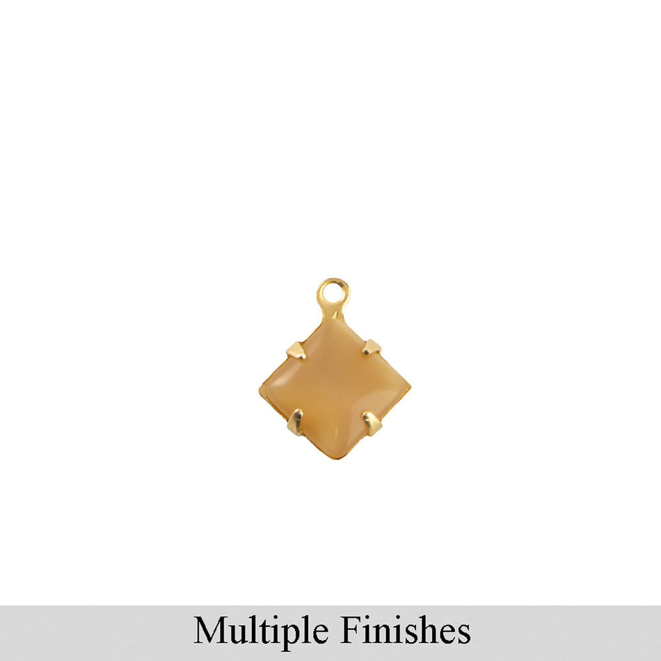 6mm Beige Moonglow Glass Square Stone in 1 Loop Setting