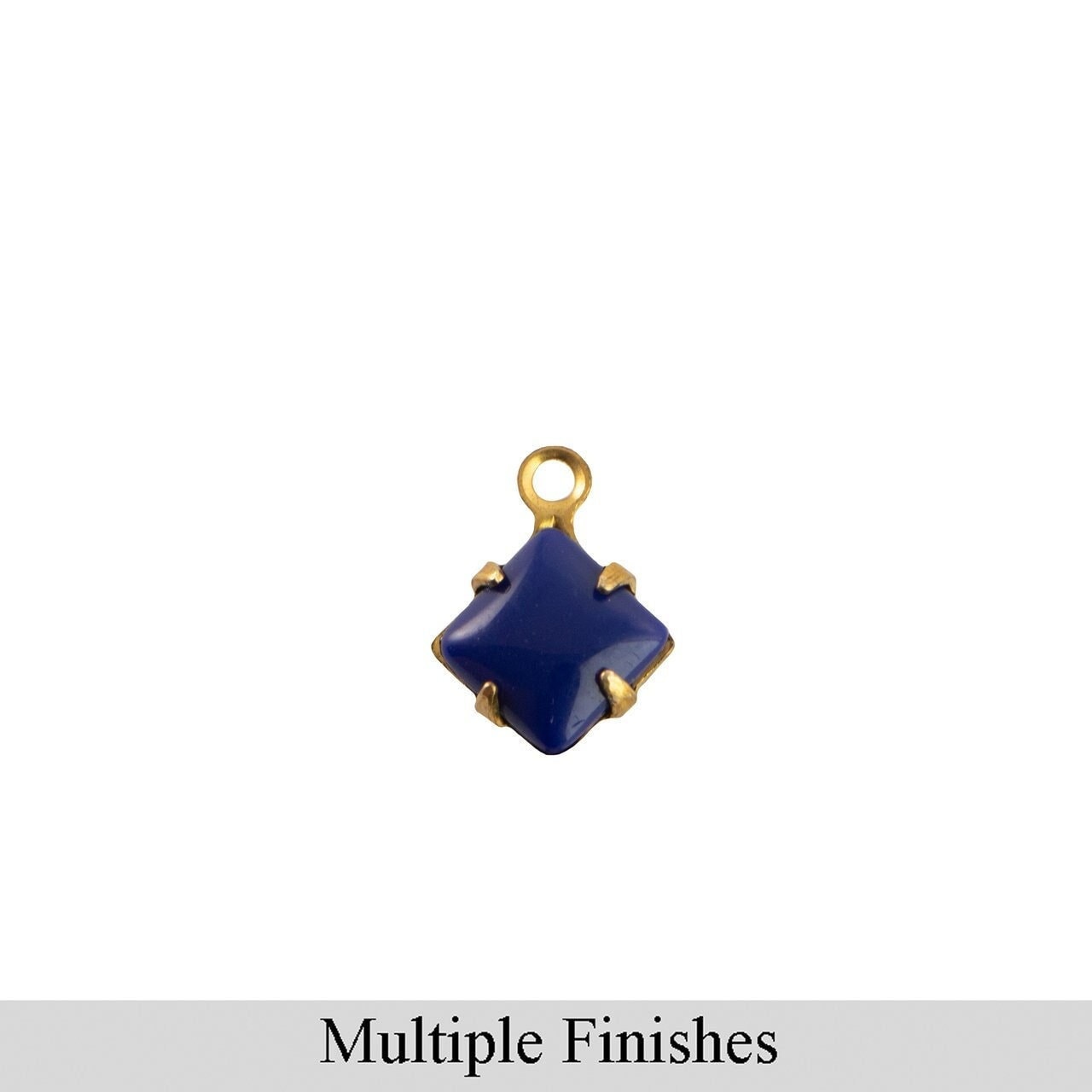 6mm Navy Glass Square Stone in 1 Loop Setting