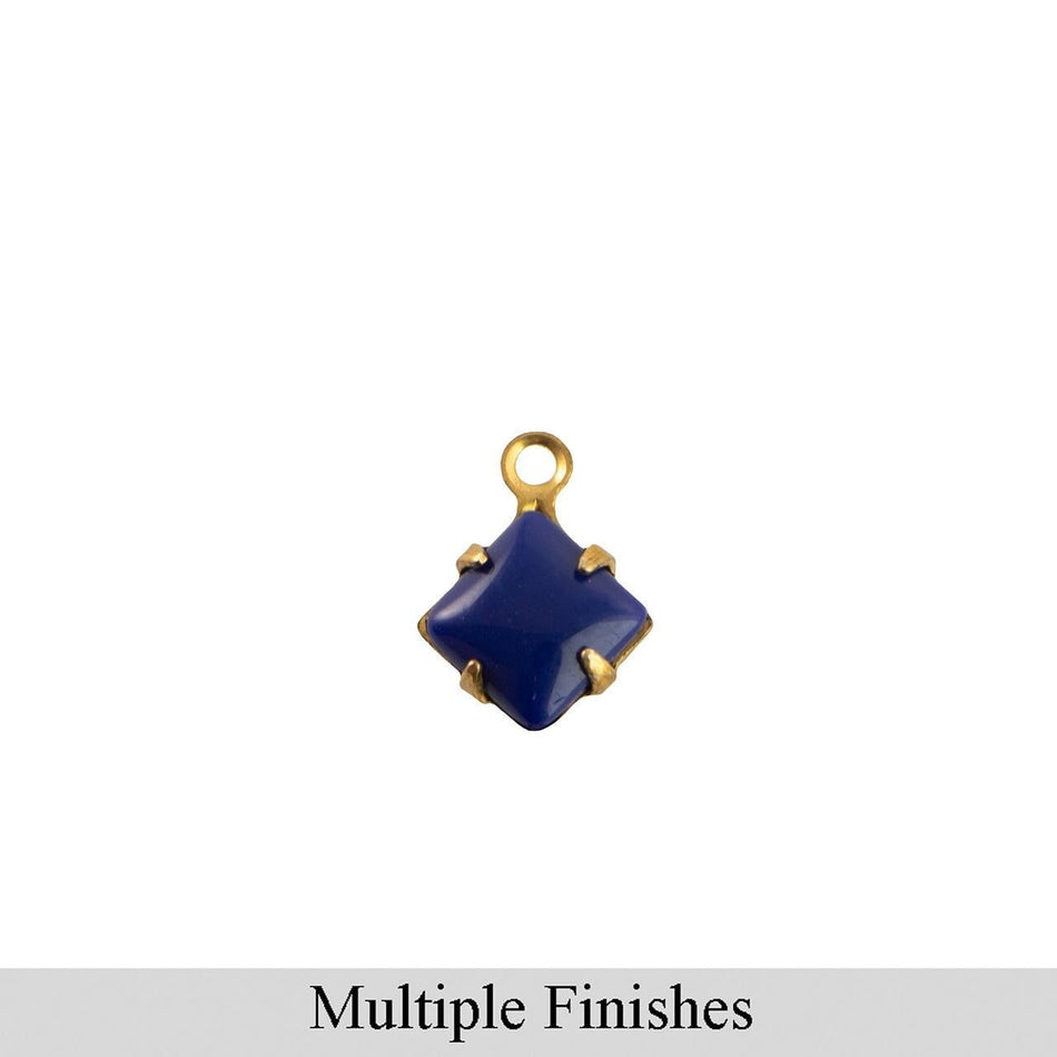 6mm Navy Glass Square Stone in 1 Loop Setting