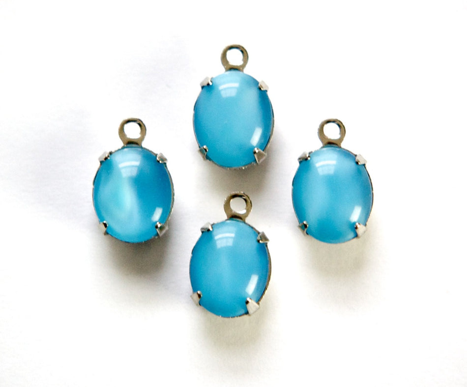 Vintage Aqua Blue Moonglow Oval Stones in 1 Loop Silver Setting ovl006RR