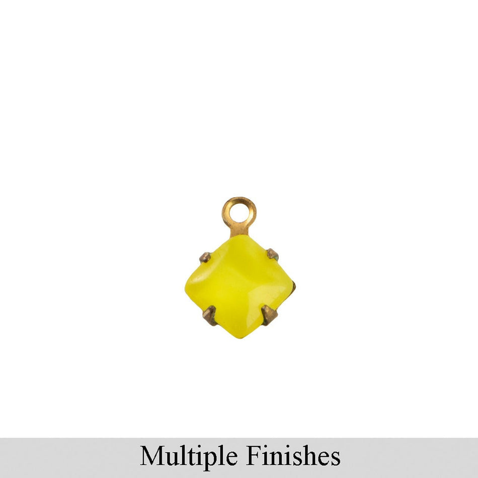 6mm Yellow Moonglow Glass Square Stone in 1 Loop Setting