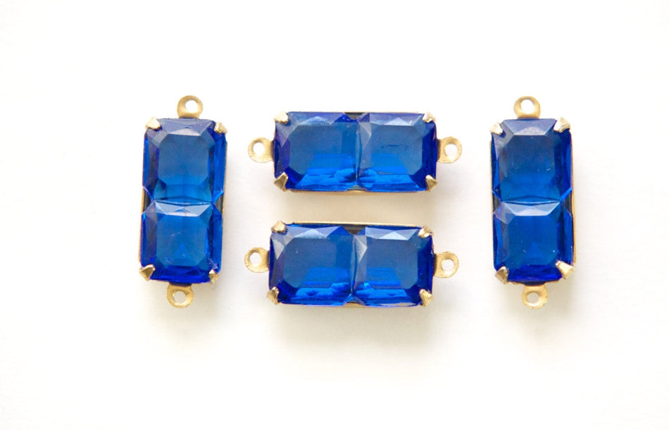 Vintage Rectangle Sapphire Stones 2 Loop Brass Setting 16mm x 8mm (4) oct007A2
