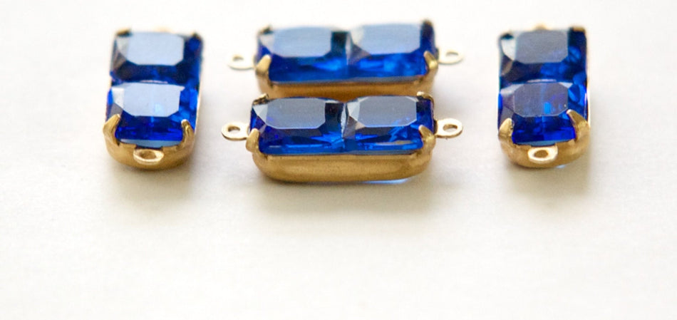Vintage Rectangle Sapphire Stones 2 Loop Brass Setting 16mm x 8mm (4) oct007A2