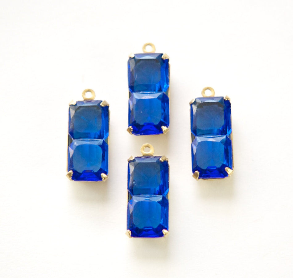 Vintage Rectangle Sapphire Stones 1 Loop Brass Setting 16mm x 8mm (4) oct007A