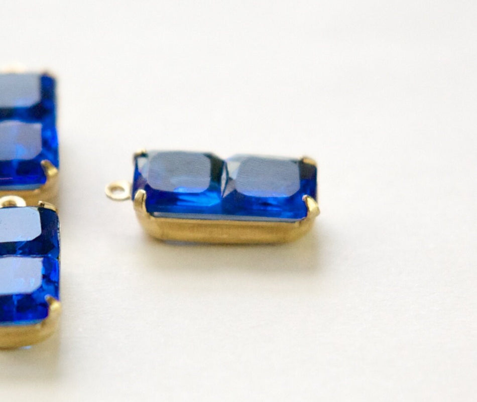 Vintage Rectangle Sapphire Stones 1 Loop Brass Setting 16mm x 8mm (4) oct007A
