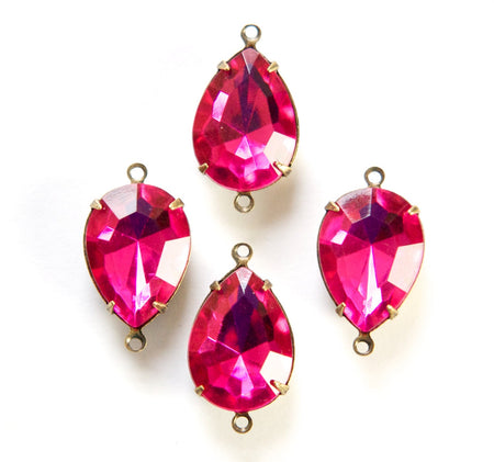 Vintage Faceted Acrylic Pink Teardrops 2 Loop Brass Ox Setting 18mm x 13mm par011D2