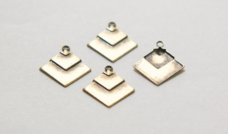 1 Loop Brass Ox Deco Layered Square Connector Pendants (6) mtl407D