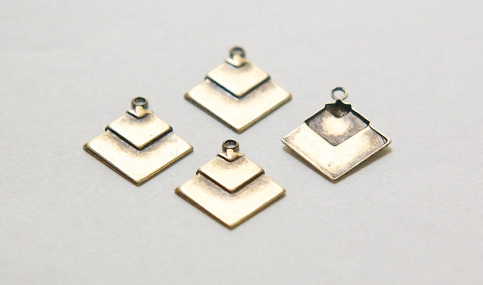 1 Loop Brass Ox Deco Layered Square Connector Pendants (6) mtl407D