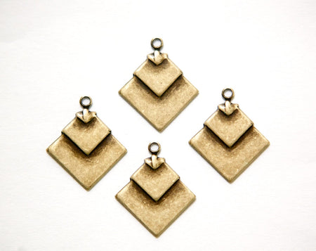 1 Loop Brass Ox Deco Layered Square Connector Pendants (6) mtl407D