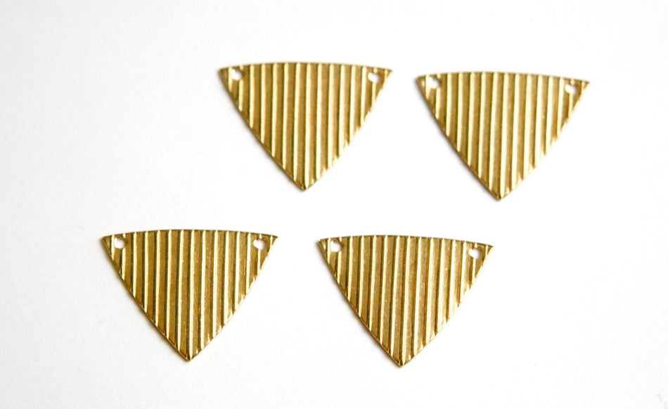 2 Hole Raw Brass Stripe Ribbed Triangle Pendant Findings 22x20x20mm (8) mtl376B