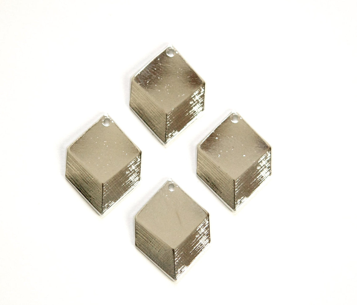 1 Hole Silver Plated Geometric Square Charms Drops 22x16mm (6) mtl076D