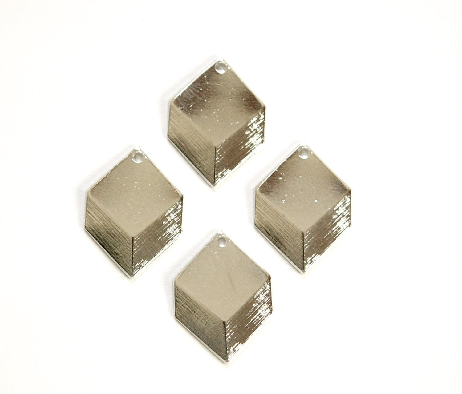 1 Hole Silver Plated Geometric Square Charms Drops 22x16mm (6) mtl076D