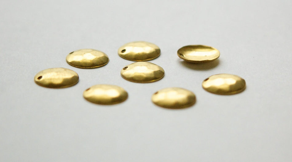 1 Hole Raw Brass Hammered Dapped Charm Drop 13mm (8) mtl425A