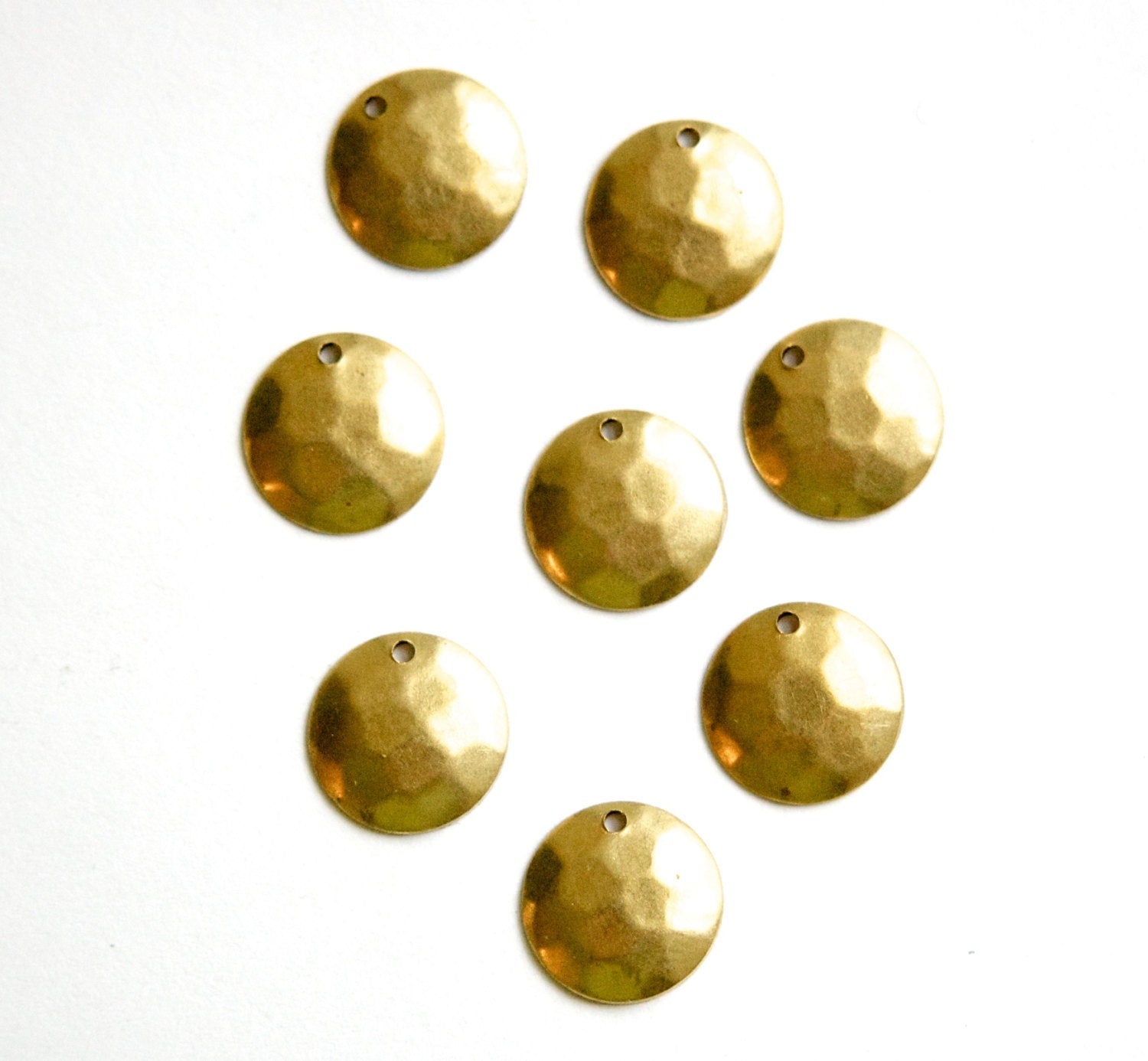 1 Hole Raw Brass Hammered Dapped Charm Drop 13mm (8) mtl425A