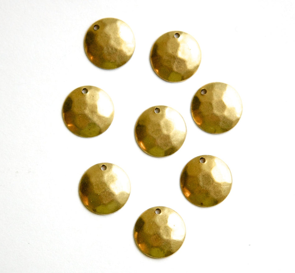 1 Hole Raw Brass Hammered Dapped Charm Drop 13mm (8) mtl425A