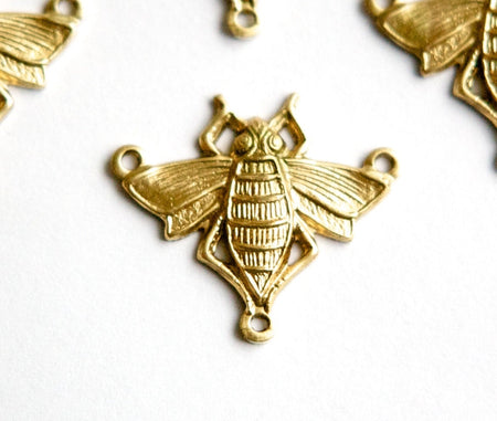 Raw Brass Bee Insect 3 Loop Pendant Connector (4) mtl426A